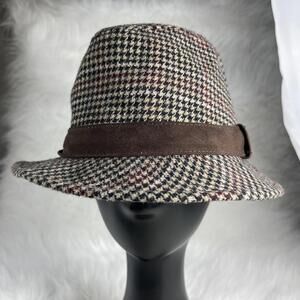 Vintage Cremieux Fedora Hat Classic Plaid Sz S/M Brown Beige